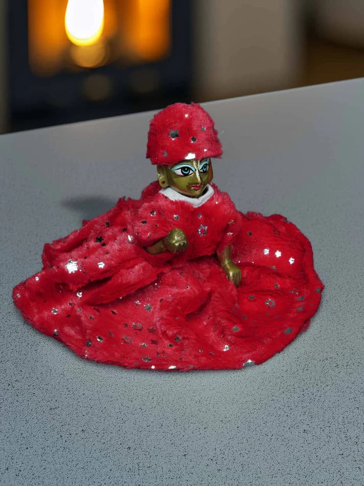 HimRajya Red Fur Winter 3 pc Poshak Dress for Thakurji