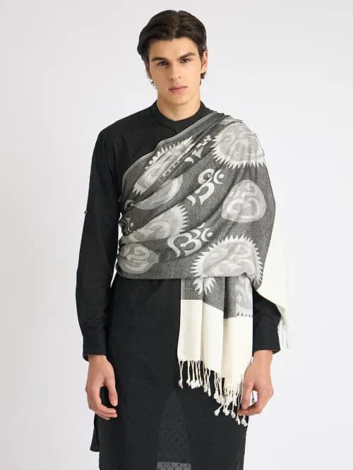 OM Printed (Black And White) reversible Stole for Men and Women by Rudrajap